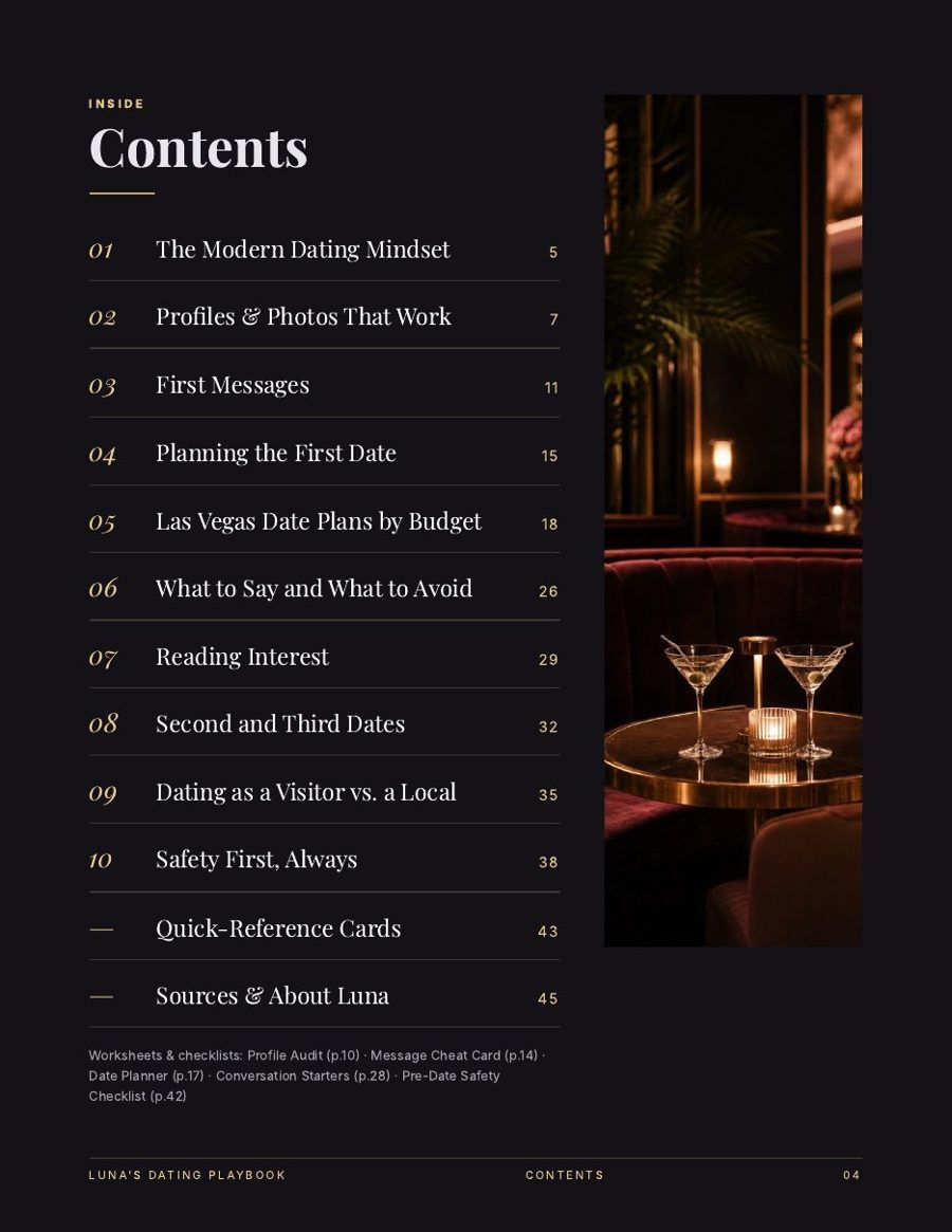Contents page of Luna's Dating Playbook