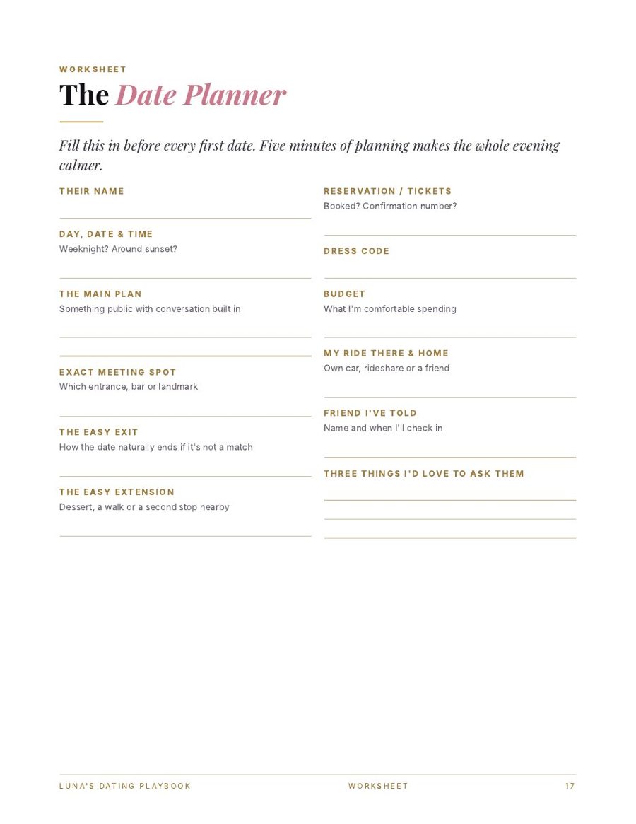 Sample page: the Date Planner worksheet