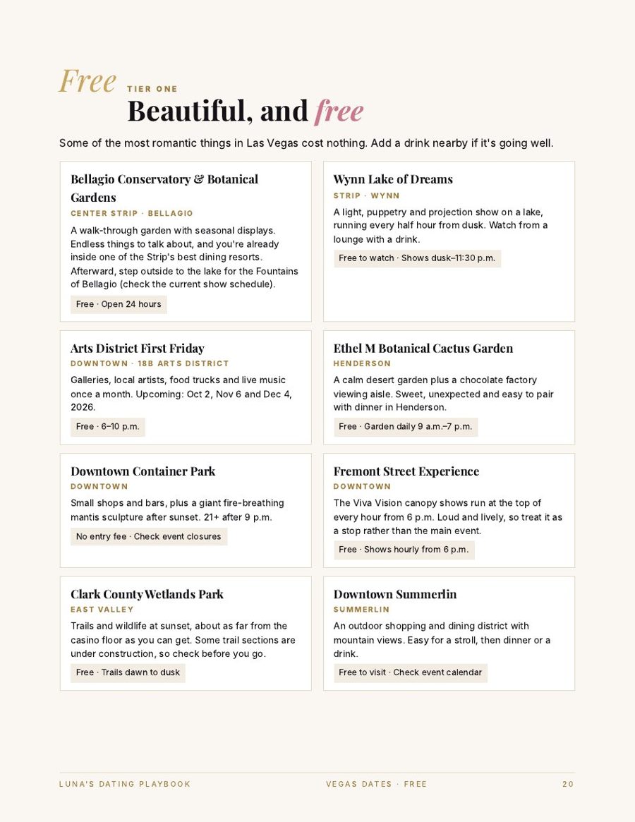 Sample page: free Las Vegas date ideas