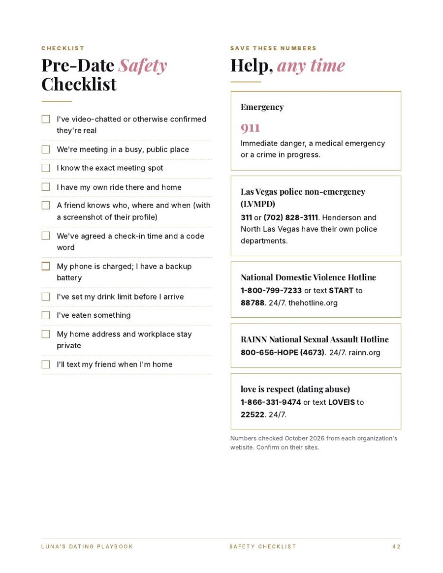 Sample page: the Pre-Date Safety Checklist